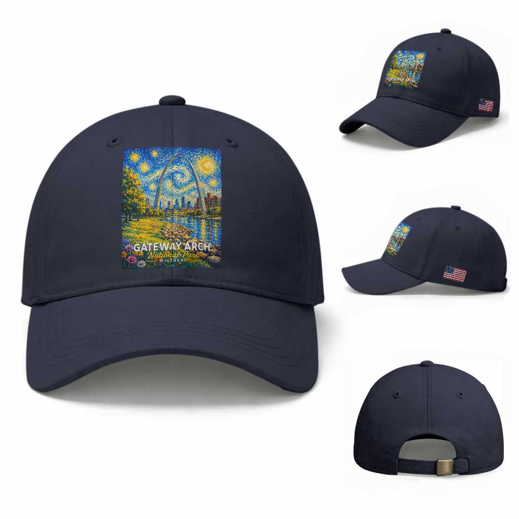 Gateway Arch National Park Van Gogh Style Starry Night Baseball Cap St Louis Missouri Travel Souvenir Gift