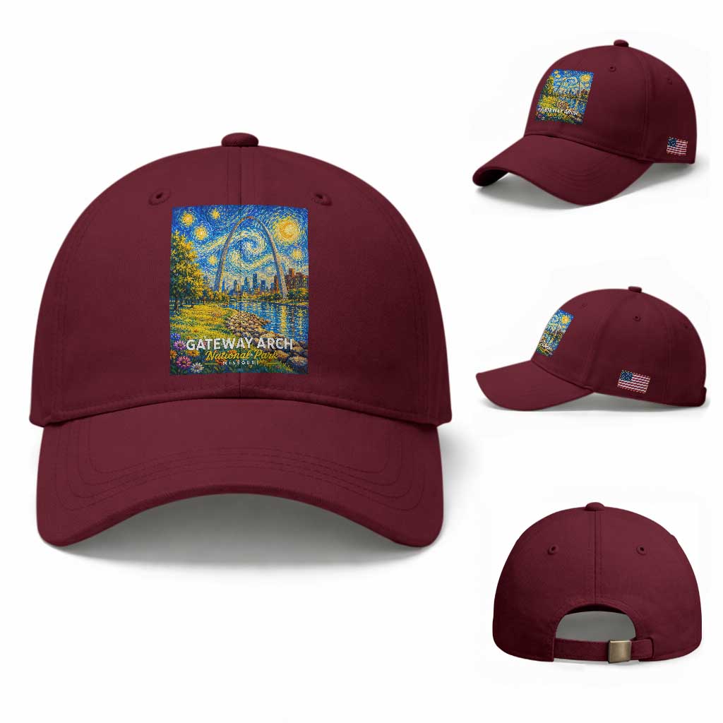 Gateway Arch National Park Van Gogh Style Starry Night Baseball Cap St Louis Missouri Travel Souvenir Gift
