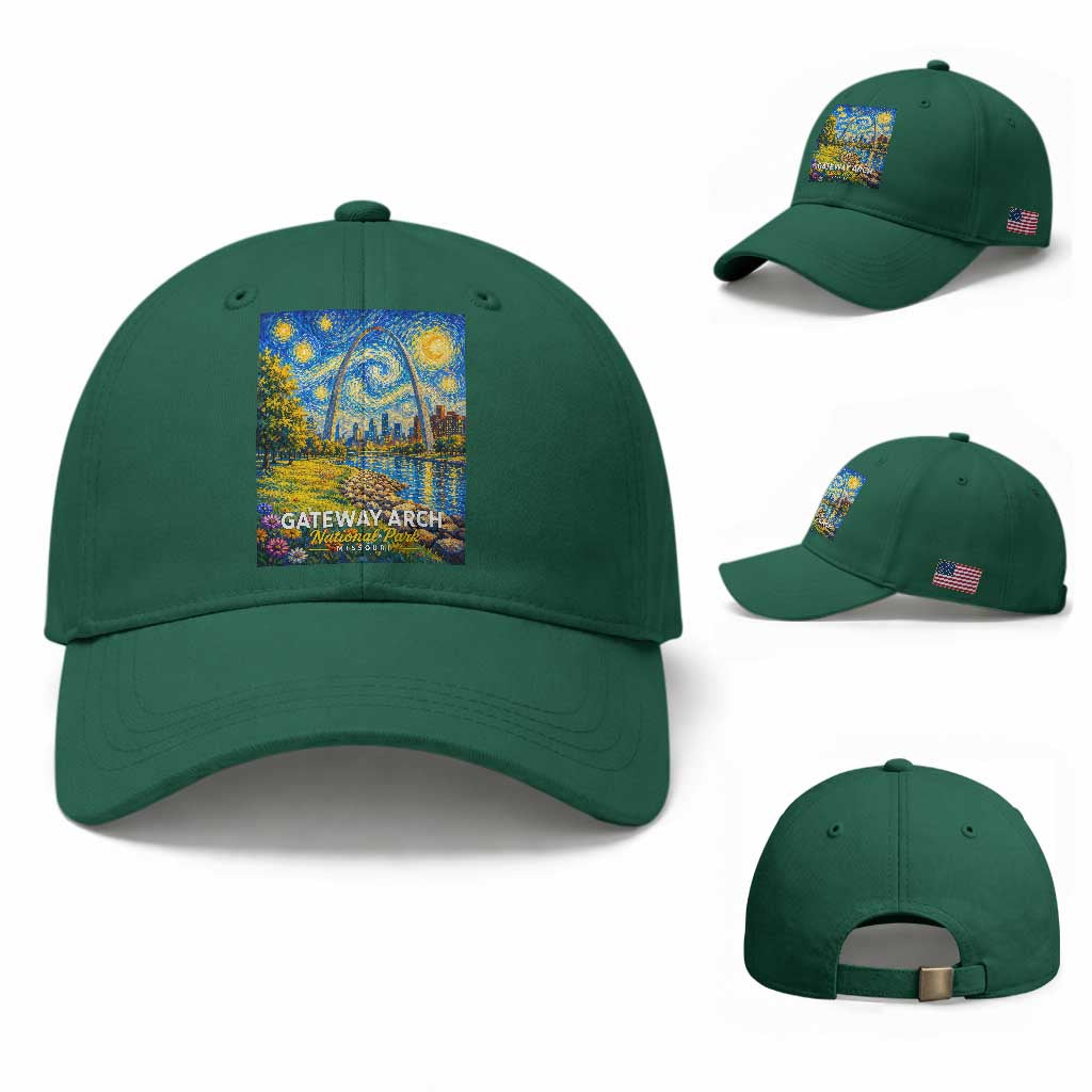 Gateway Arch National Park Van Gogh Style Starry Night Baseball Cap St Louis Missouri Travel Souvenir Gift