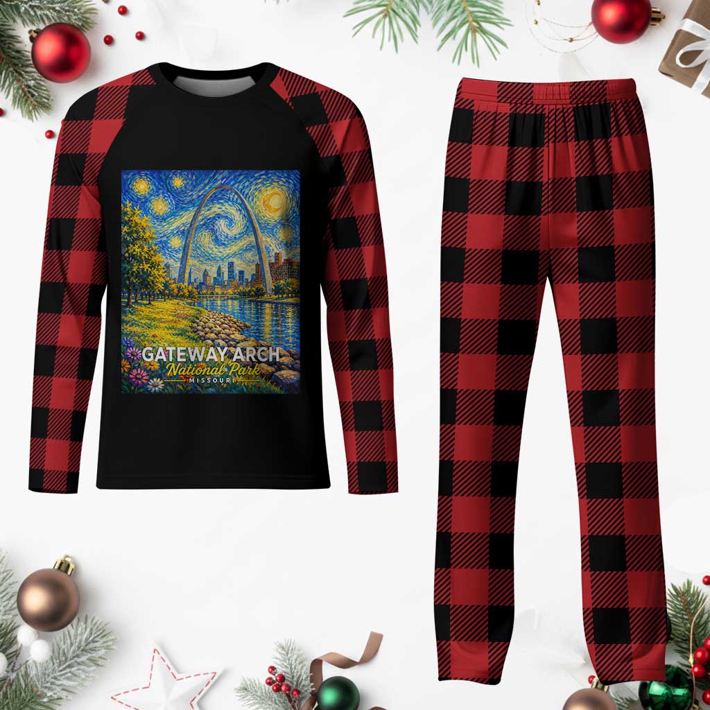 Gateway Arch National Park Van Gogh Style Starry Night Plaid Pajama Set St Louis Missouri Travel Souvenir Gift