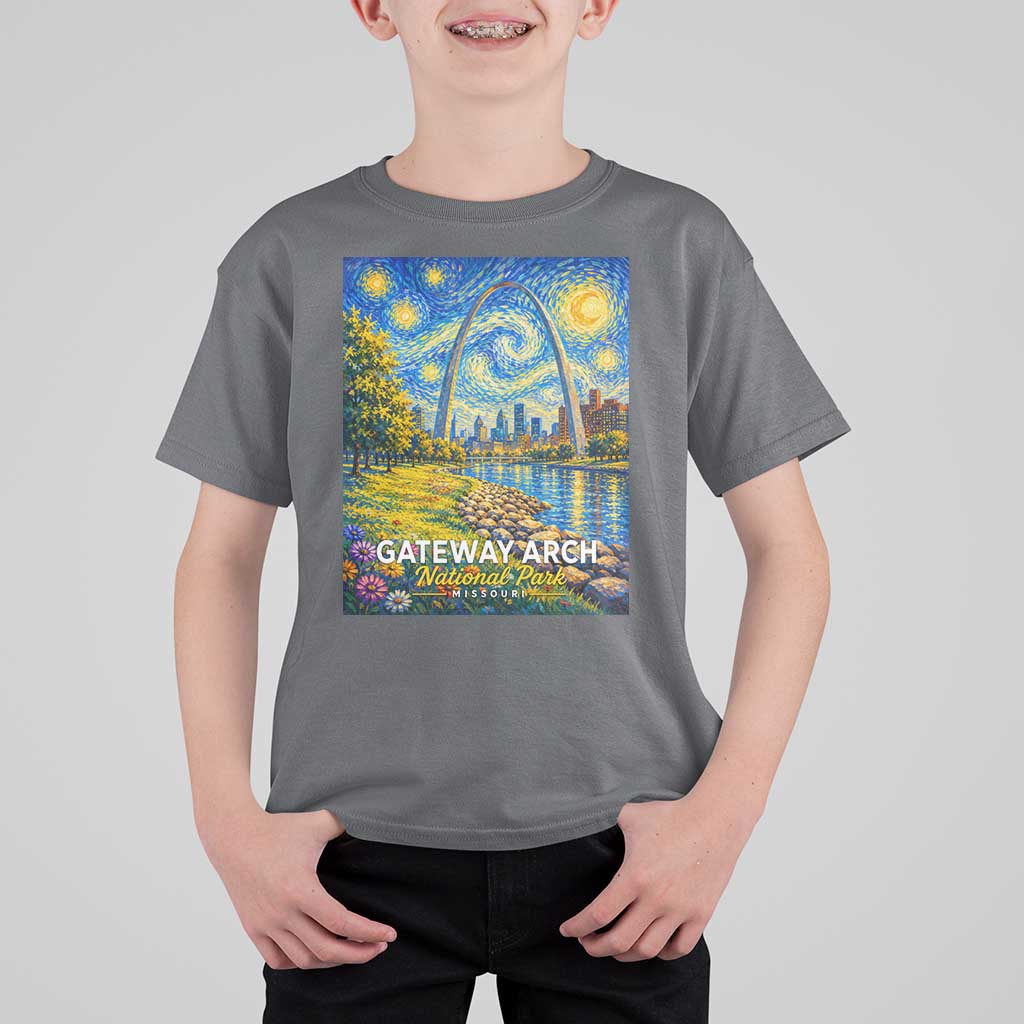 Gateway Arch National Park Van Gogh Style Starry Night T Shirt For Kid St Louis Missouri Travel Souvenir Gift