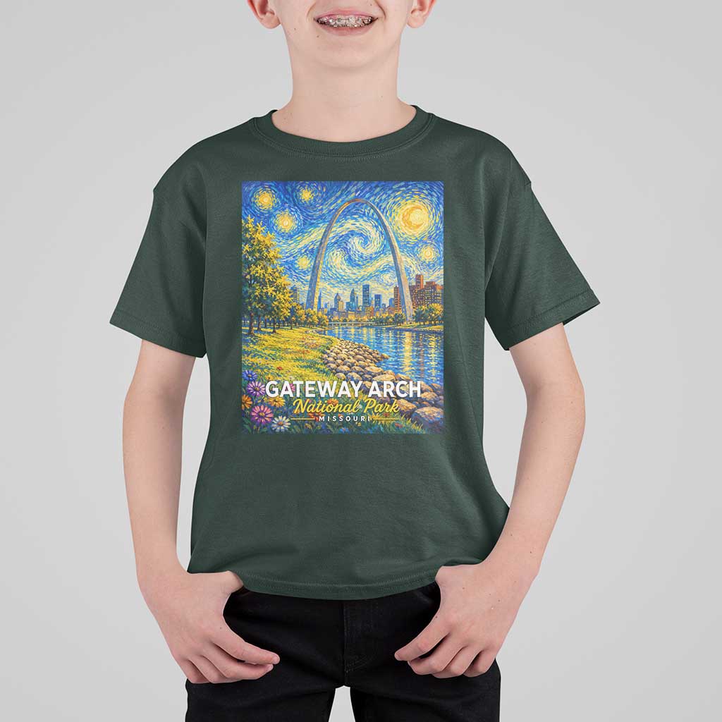 Gateway Arch National Park Van Gogh Style Starry Night T Shirt For Kid St Louis Missouri Travel Souvenir Gift