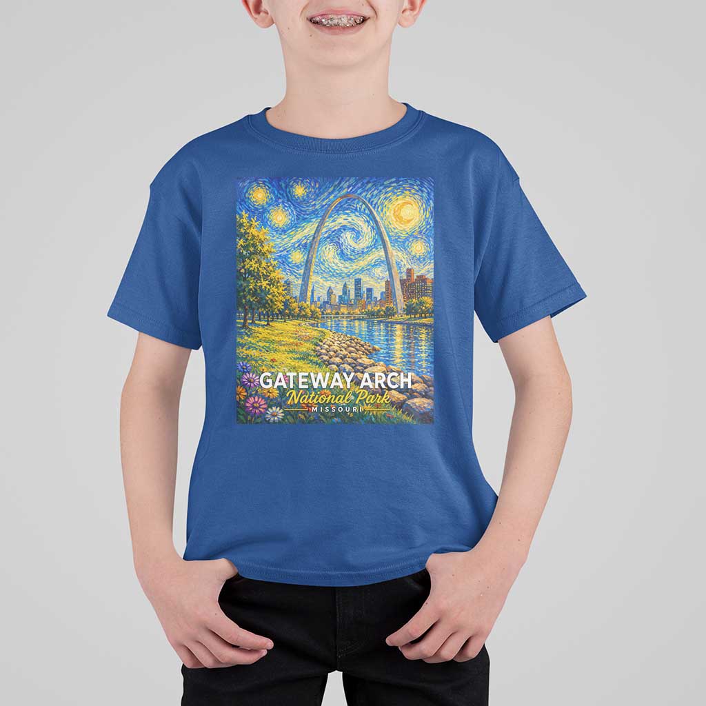 Gateway Arch National Park Van Gogh Style Starry Night T Shirt For Kid St Louis Missouri Travel Souvenir Gift