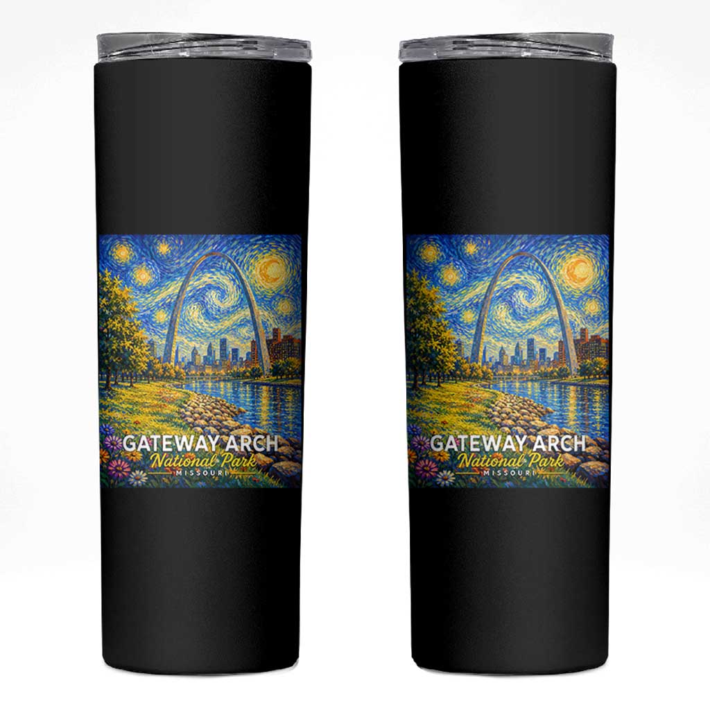 Gateway Arch National Park Van Gogh Style Starry Night Skinny Tumbler St Louis Missouri Travel Souvenir Gift