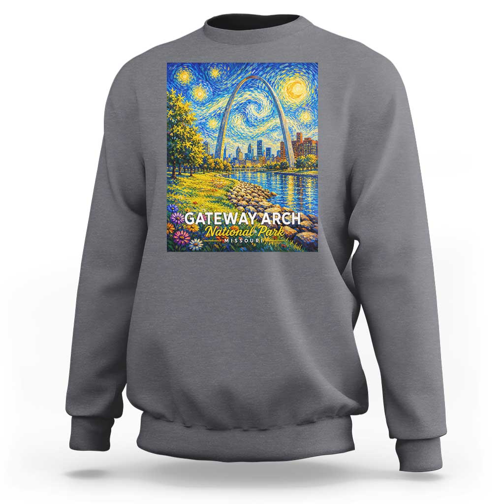 Gateway Arch National Park Van Gogh Style Starry Night Sweatshirt St Louis Missouri Travel Souvenir Gift