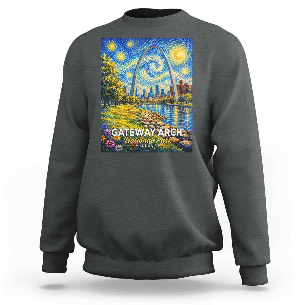 Gateway Arch National Park Van Gogh Style Starry Night Sweatshirt St Louis Missouri Travel Souvenir Gift
