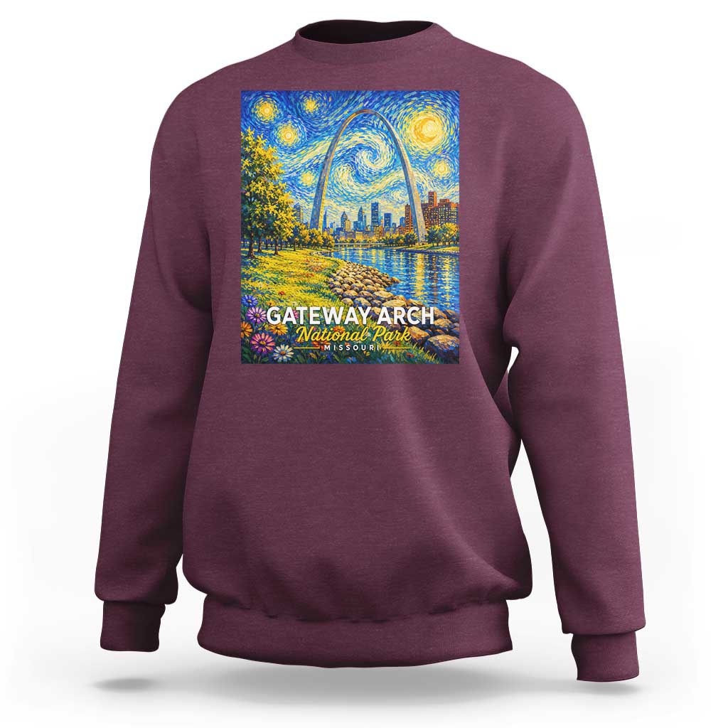 Gateway Arch National Park Van Gogh Style Starry Night Sweatshirt St Louis Missouri Travel Souvenir Gift