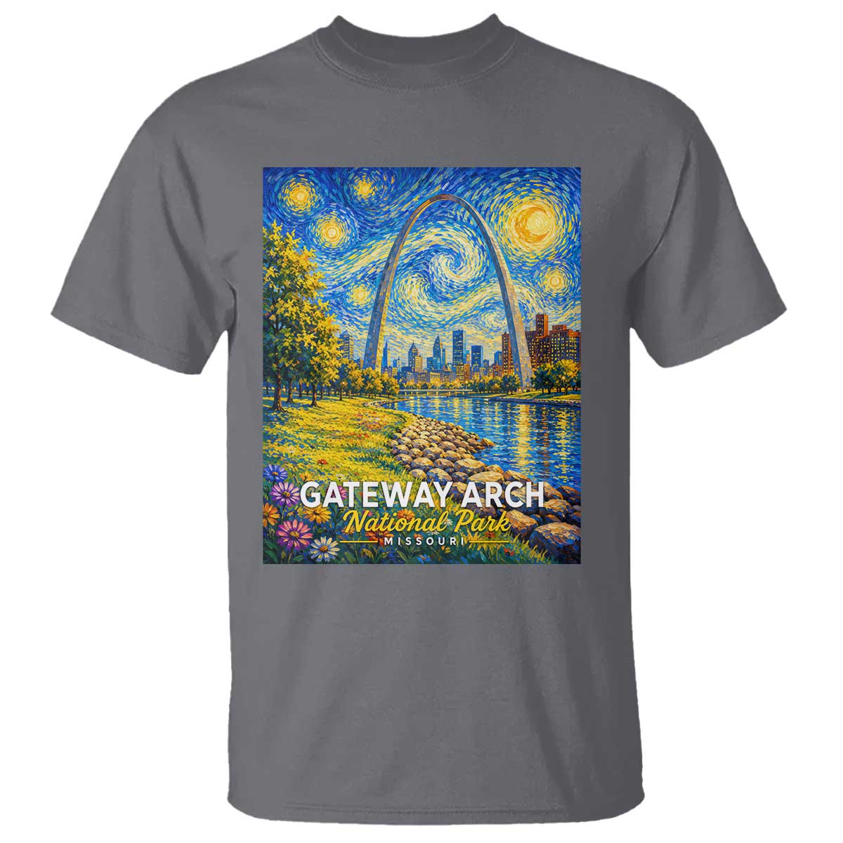 Gateway Arch National Park Van Gogh Style Starry Night T Shirt St Louis Missouri Travel Souvenir Gift
