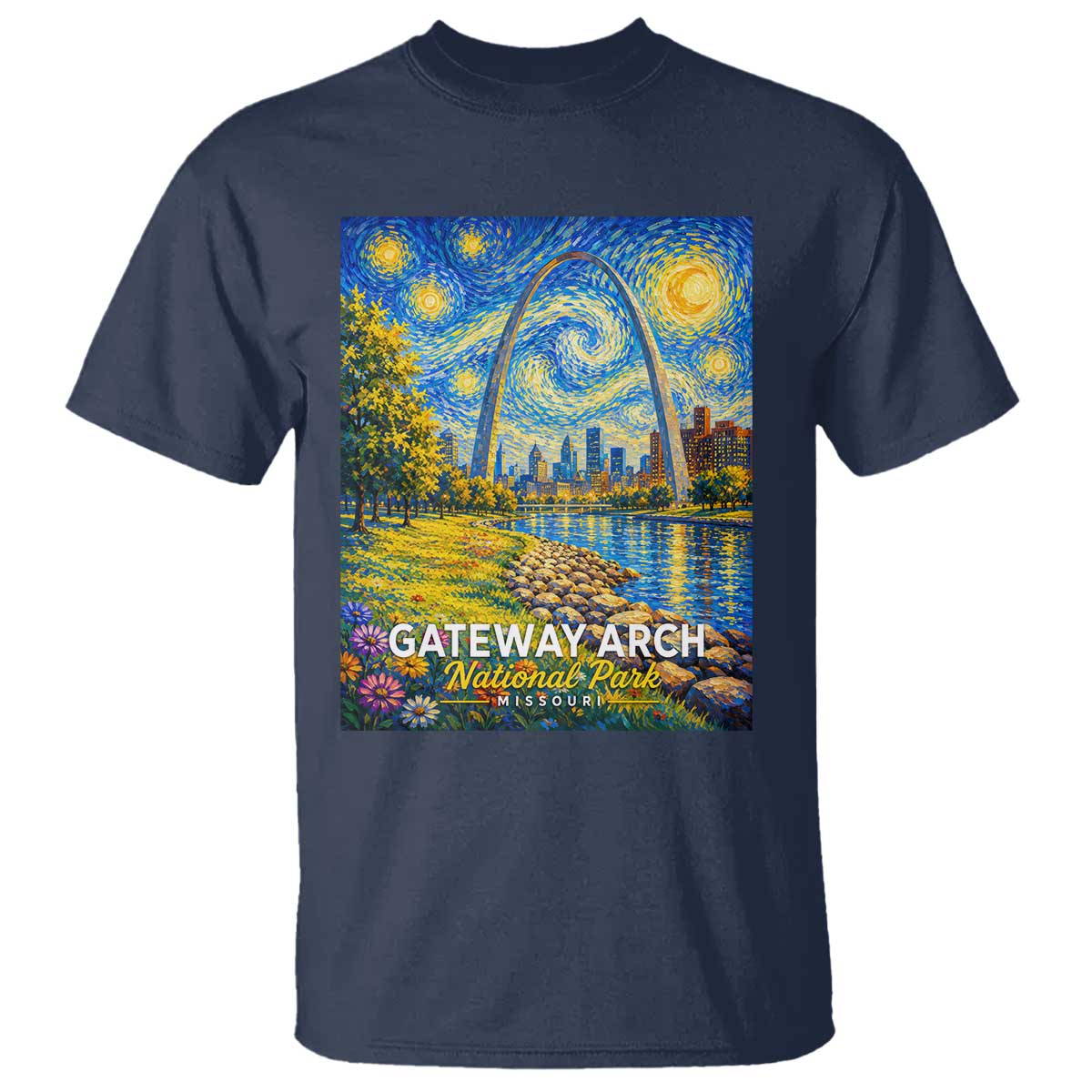 Gateway Arch National Park Van Gogh Style Starry Night T Shirt St Louis Missouri Travel Souvenir Gift