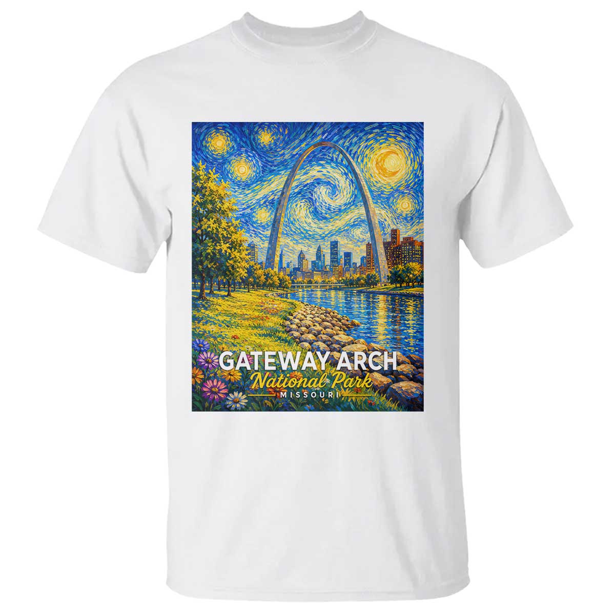 Gateway Arch National Park Van Gogh Style Starry Night T Shirt St Louis Missouri Travel Souvenir Gift