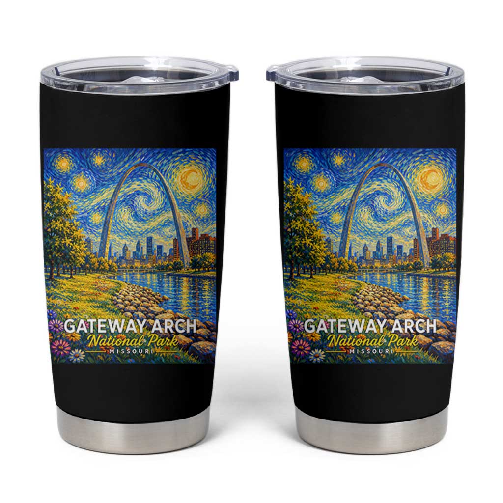 Gateway Arch National Park Van Gogh Style Starry Night Tumbler Cup St Louis Missouri Travel Souvenir Gift