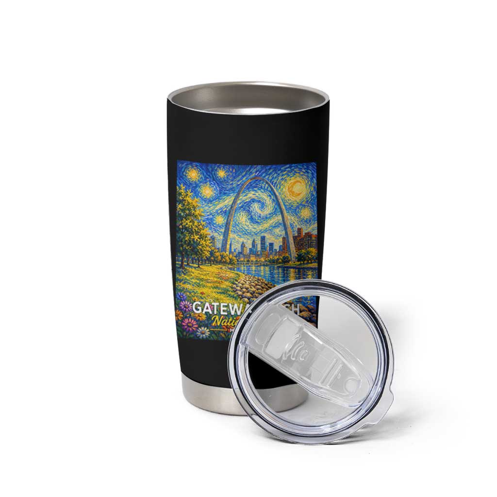 Gateway Arch National Park Van Gogh Style Starry Night Tumbler Cup St Louis Missouri Travel Souvenir Gift