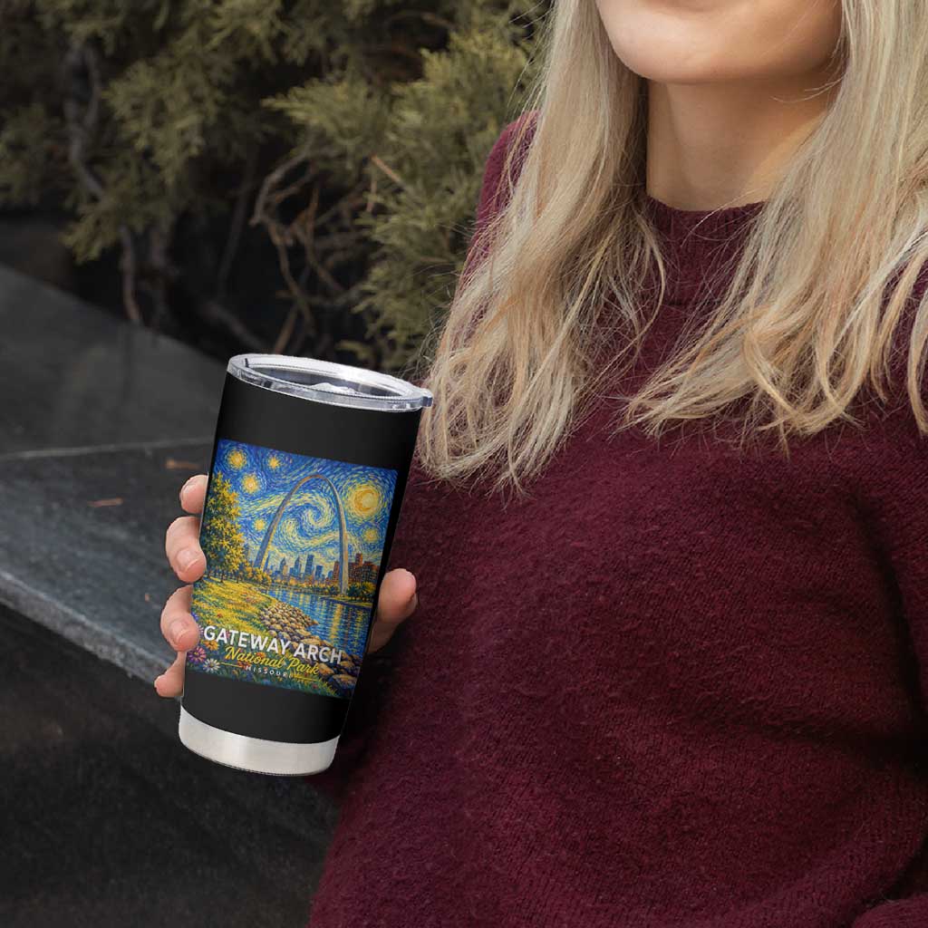 Gateway Arch National Park Van Gogh Style Starry Night Tumbler Cup St Louis Missouri Travel Souvenir Gift