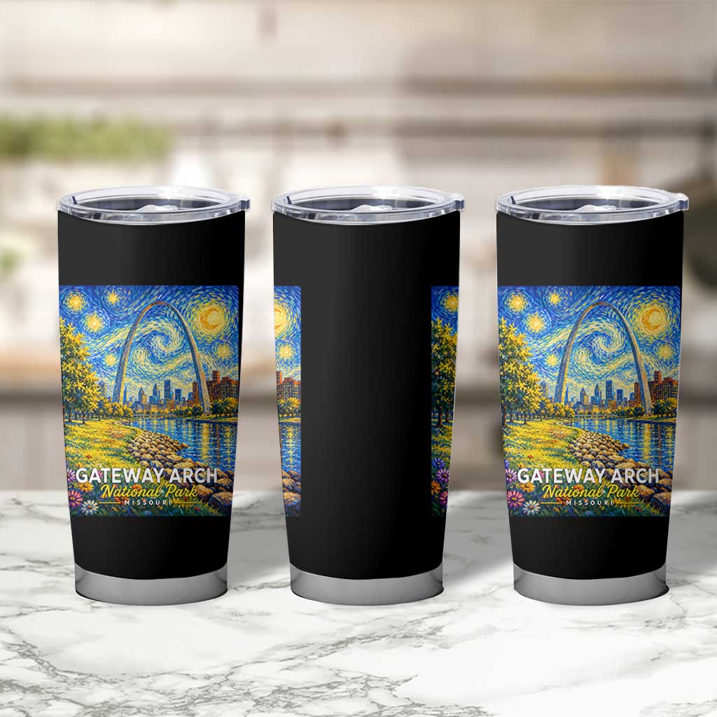 Gateway Arch National Park Van Gogh Style Starry Night Tumbler Cup St Louis Missouri Travel Souvenir Gift