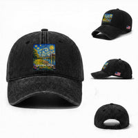 Gateway Arch National Park Van Gogh Style Starry Night Washed Cotton Baseball Cap St Louis Missouri Travel Souvenir Gift