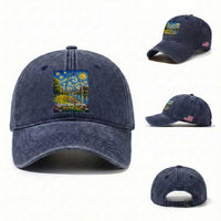 Gateway Arch National Park Van Gogh Style Starry Night Washed Cotton Baseball Cap St Louis Missouri Travel Souvenir Gift