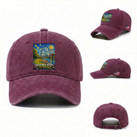 Gateway Arch National Park Van Gogh Style Starry Night Washed Cotton Baseball Cap St Louis Missouri Travel Souvenir Gift