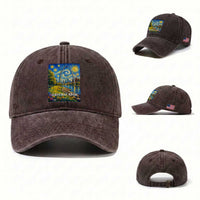 Gateway Arch National Park Van Gogh Style Starry Night Washed Cotton Baseball Cap St Louis Missouri Travel Souvenir Gift