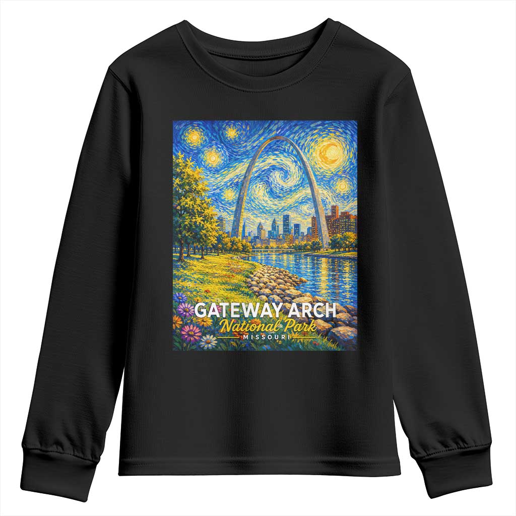 Gateway Arch National Park Van Gogh Style Starry Night Youth Sweatshirt St Louis Missouri Travel Souvenir Gift