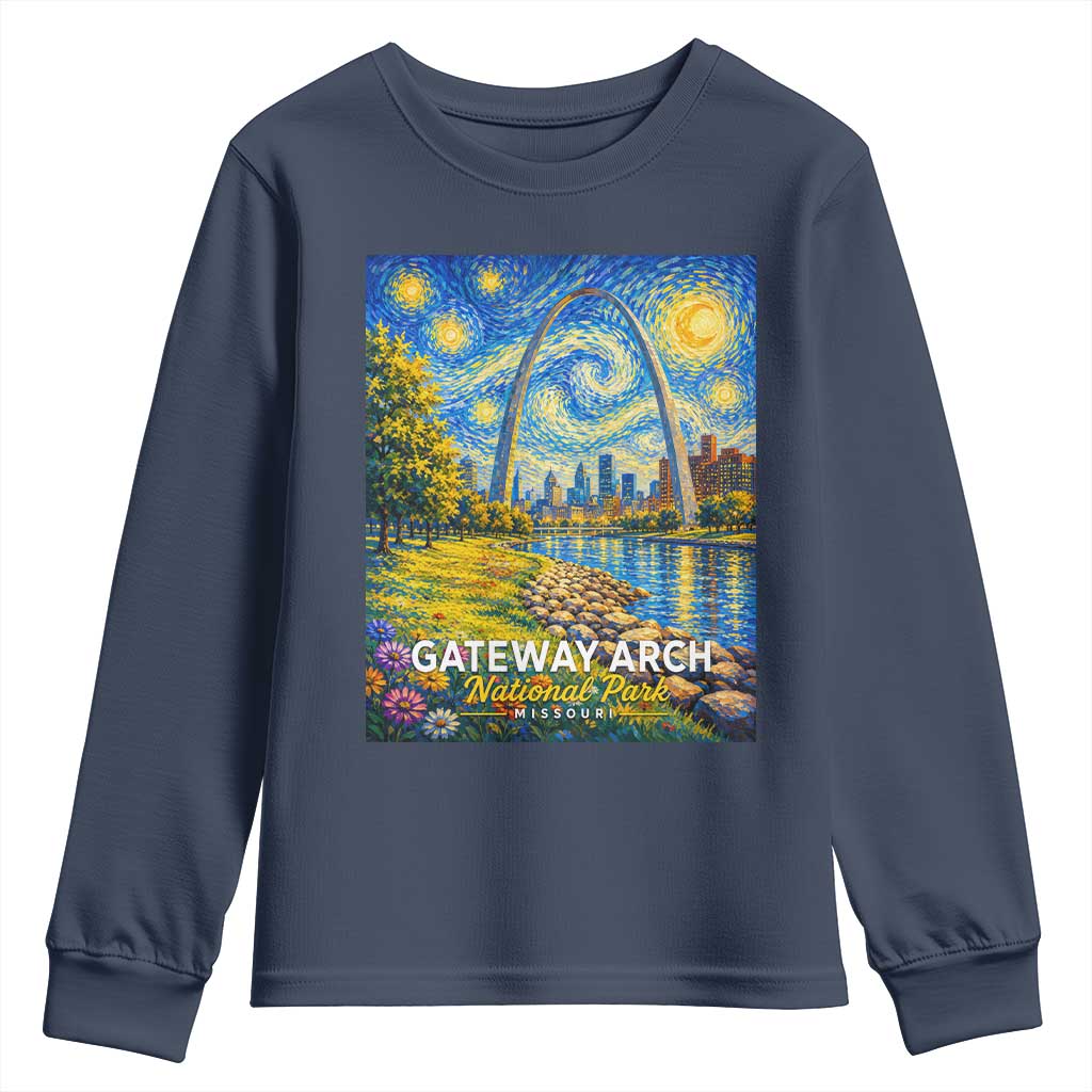 Gateway Arch National Park Van Gogh Style Starry Night Youth Sweatshirt St Louis Missouri Travel Souvenir Gift