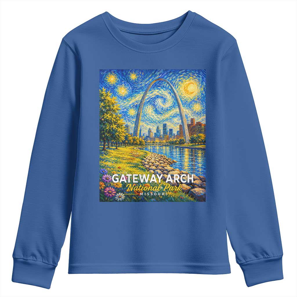 Gateway Arch National Park Van Gogh Style Starry Night Youth Sweatshirt St Louis Missouri Travel Souvenir Gift