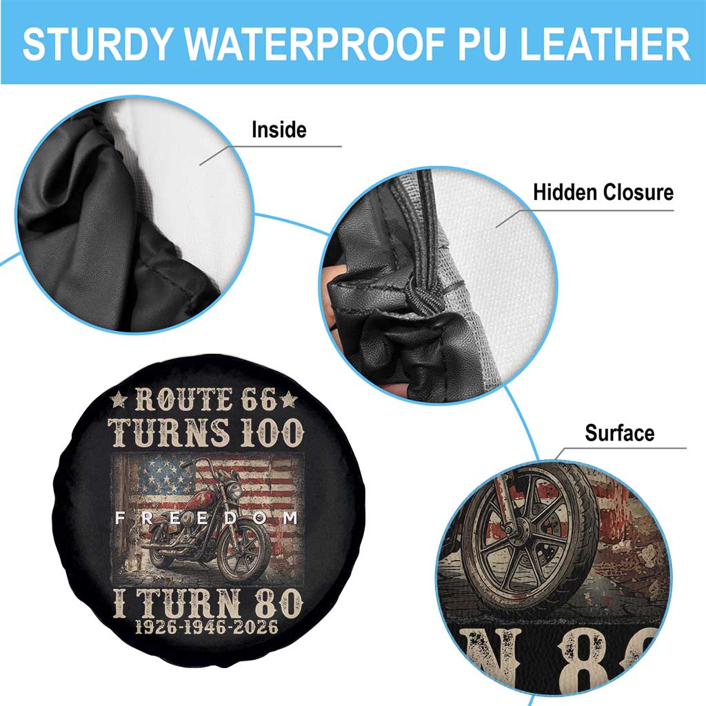 Route Highway 66 Turns 100 I Turn 80 Spare Tire Cover Vintage 1946 American Freedom Motorcycle Lover 80th Birthday Gift