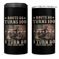 Route Highway 66 Turns 100 I Turn 80 4 in 1 Can Cooler Tumbler Vintage 1946 American Freedom Motorcycle Lover 80th Birthday Gift