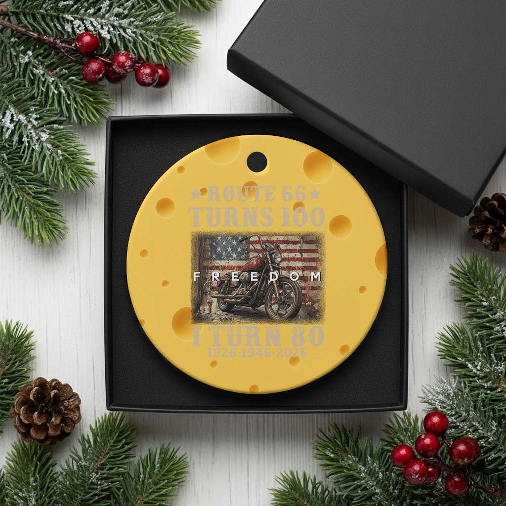 Route Highway 66 Turns 100 I Turn 80 Ceramic Ornament Vintage 1946 American Freedom Motorcycle Lover 80th Birthday Gift