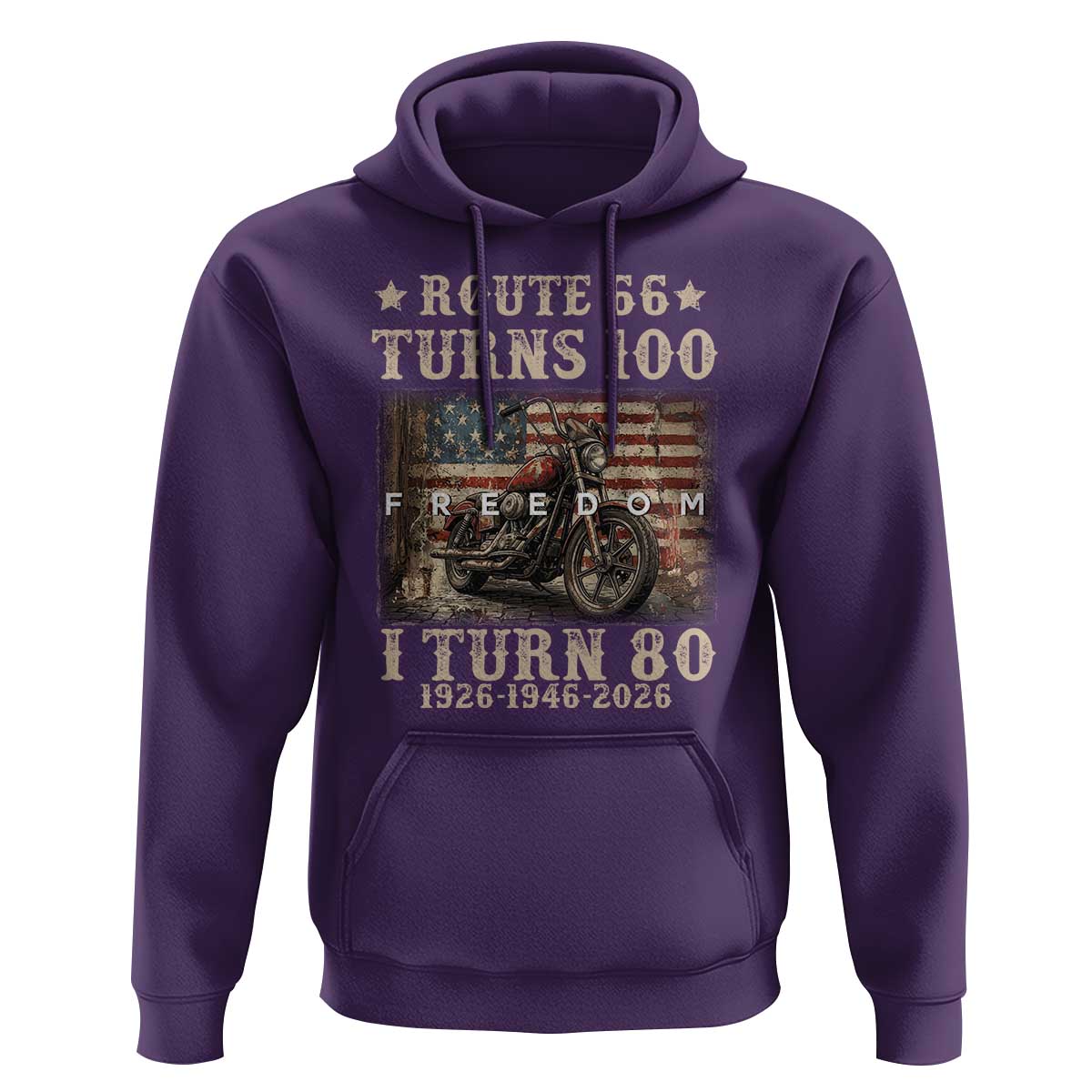 Route Highway 66 Turns 100 I Turn 80 Hoodie Vintage 1946 American Freedom Motorcycle Lover 80th Birthday Gift