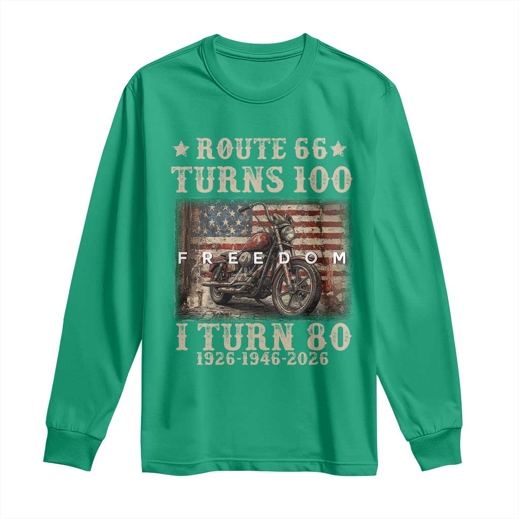 Route Highway 66 Turns 100 I Turn 80 Long Sleeve Shirt Vintage 1946 American Freedom Motorcycle Lover 80th Birthday Gift
