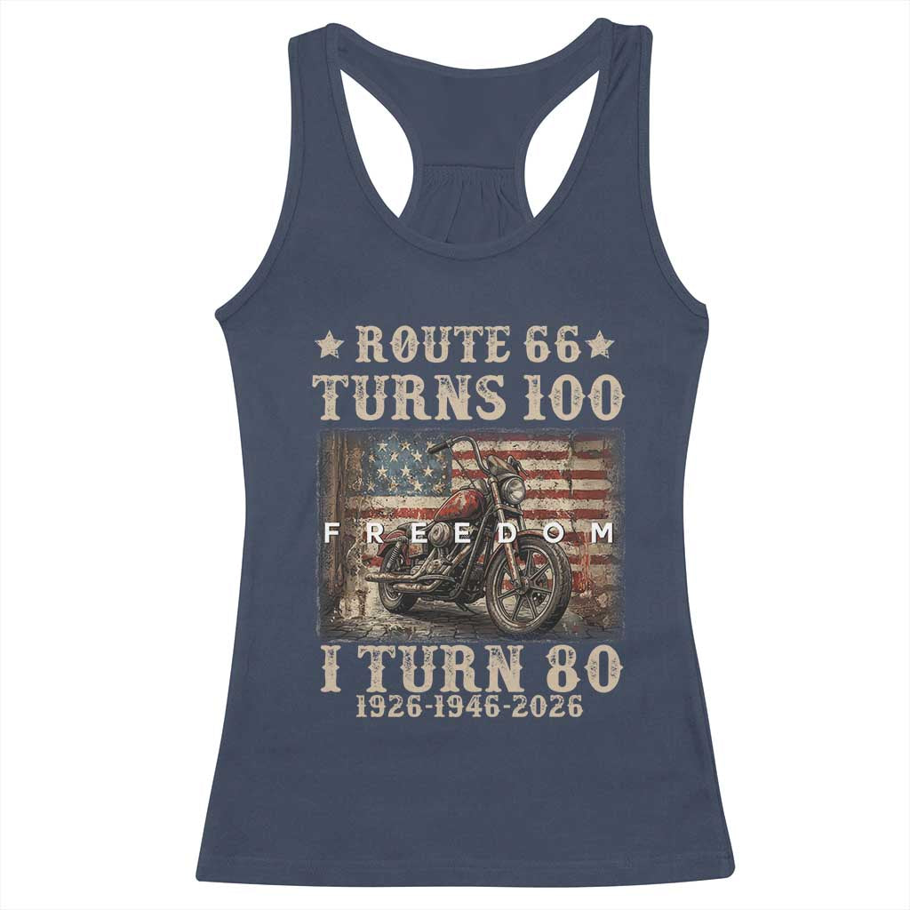 Route Highway 66 Turns 100 I Turn 80 Racerback Tank Top Vintage 1946 American Freedom Motorcycle Lover 80th Birthday Gift