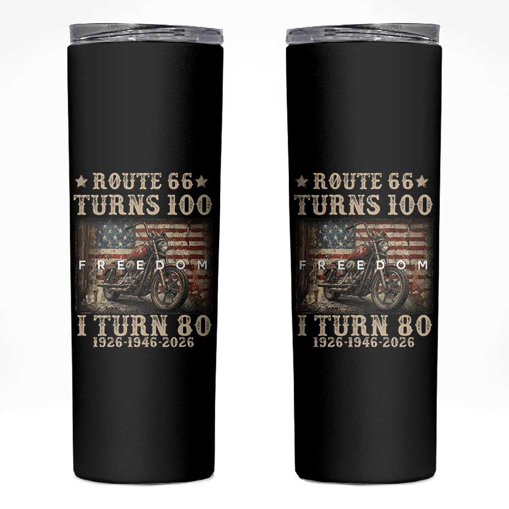 Route Highway 66 Turns 100 I Turn 80 Skinny Tumbler Vintage 1946 American Freedom Motorcycle Lover 80th Birthday Gift
