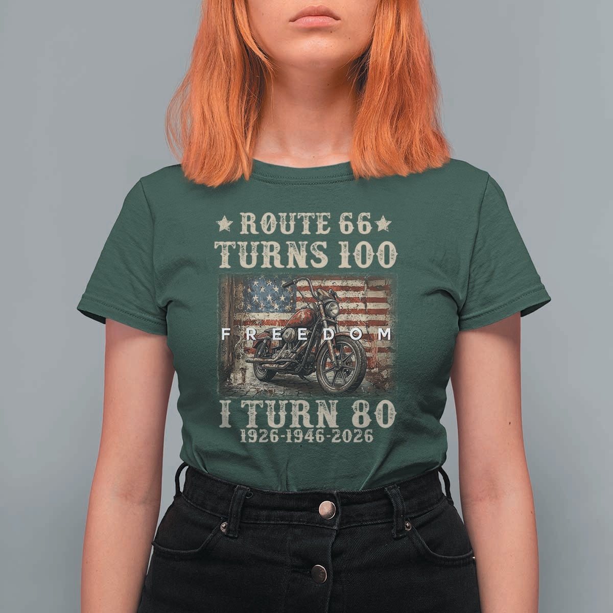 Route Highway 66 Turns 100 I Turn 80 T Shirt For Women Vintage 1946 American Freedom Motorcycle Lover 80th Birthday Gift