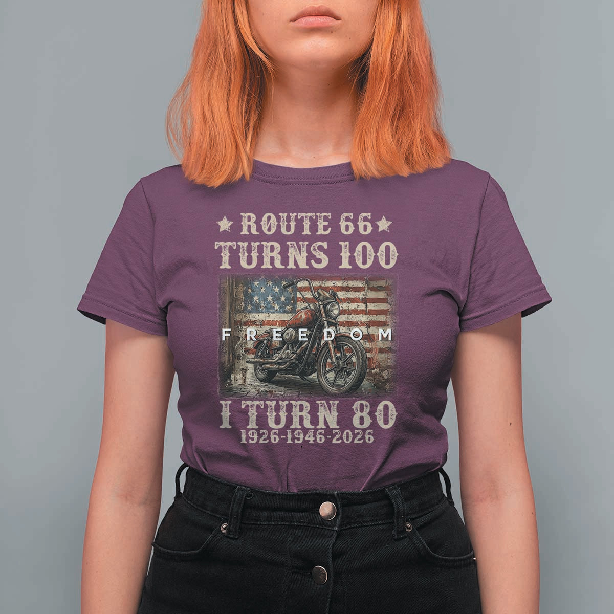 Route Highway 66 Turns 100 I Turn 80 T Shirt For Women Vintage 1946 American Freedom Motorcycle Lover 80th Birthday Gift