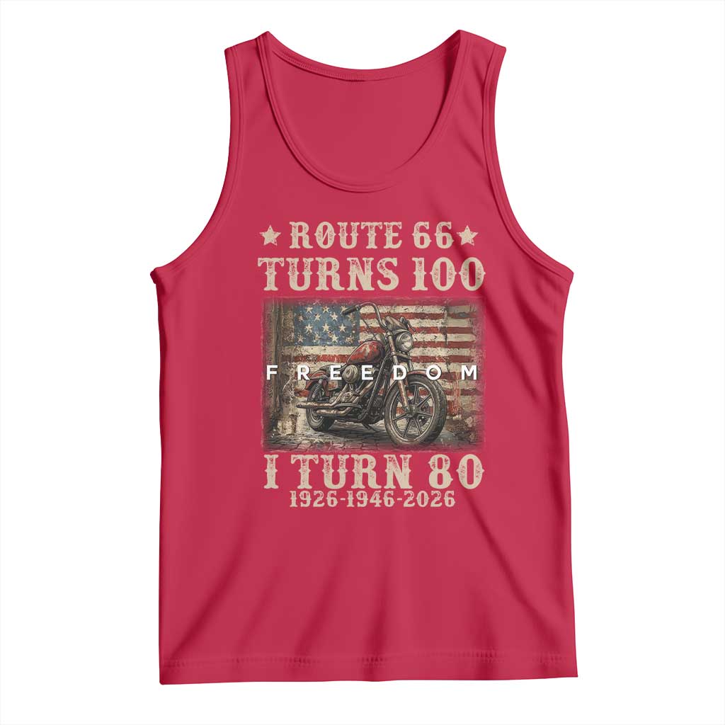 Route Highway 66 Turns 100 I Turn 80 Tank Top Vintage 1946 American Freedom Motorcycle Lover 80th Birthday Gift