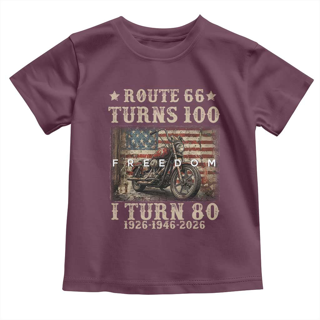 Route Highway 66 Turns 100 I Turn 80 Toddler T Shirt Vintage 1946 American Freedom Motorcycle Lover 80th Birthday Gift