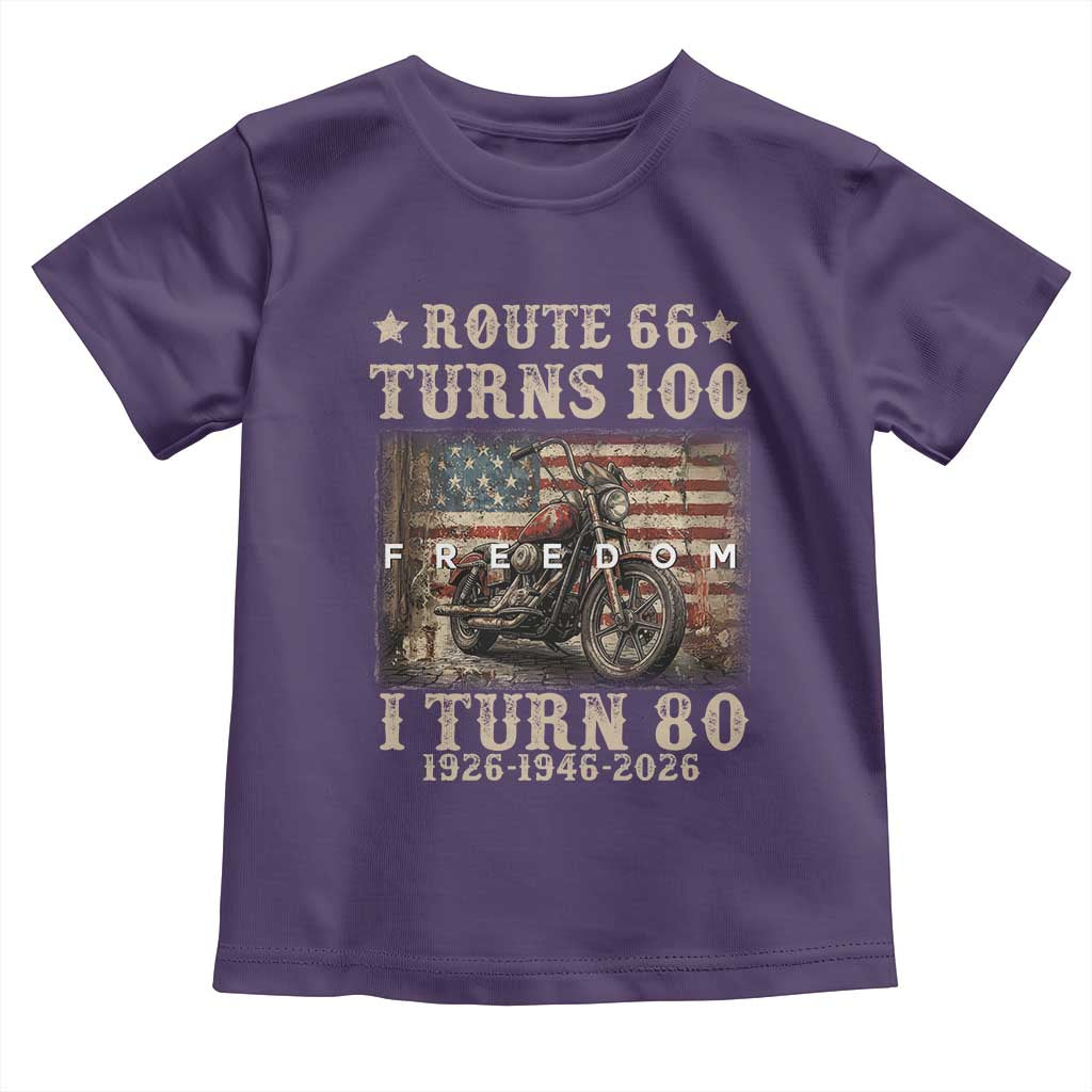 Route Highway 66 Turns 100 I Turn 80 Toddler T Shirt Vintage 1946 American Freedom Motorcycle Lover 80th Birthday Gift