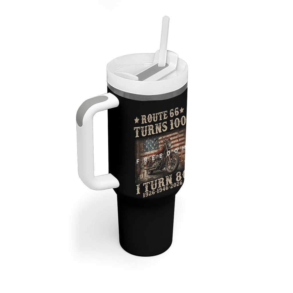 Route Highway 66 Turns 100 I Turn 80 Tumbler With Handle Vintage 1946 American Freedom Motorcycle Lover 80th Birthday Gift