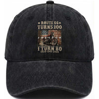 Route Highway 66 Turns 100 I Turn 80 Washed Cotton Baseball Cap Vintage 1946 American Freedom Motorcycle Lover 80th Birthday Gift