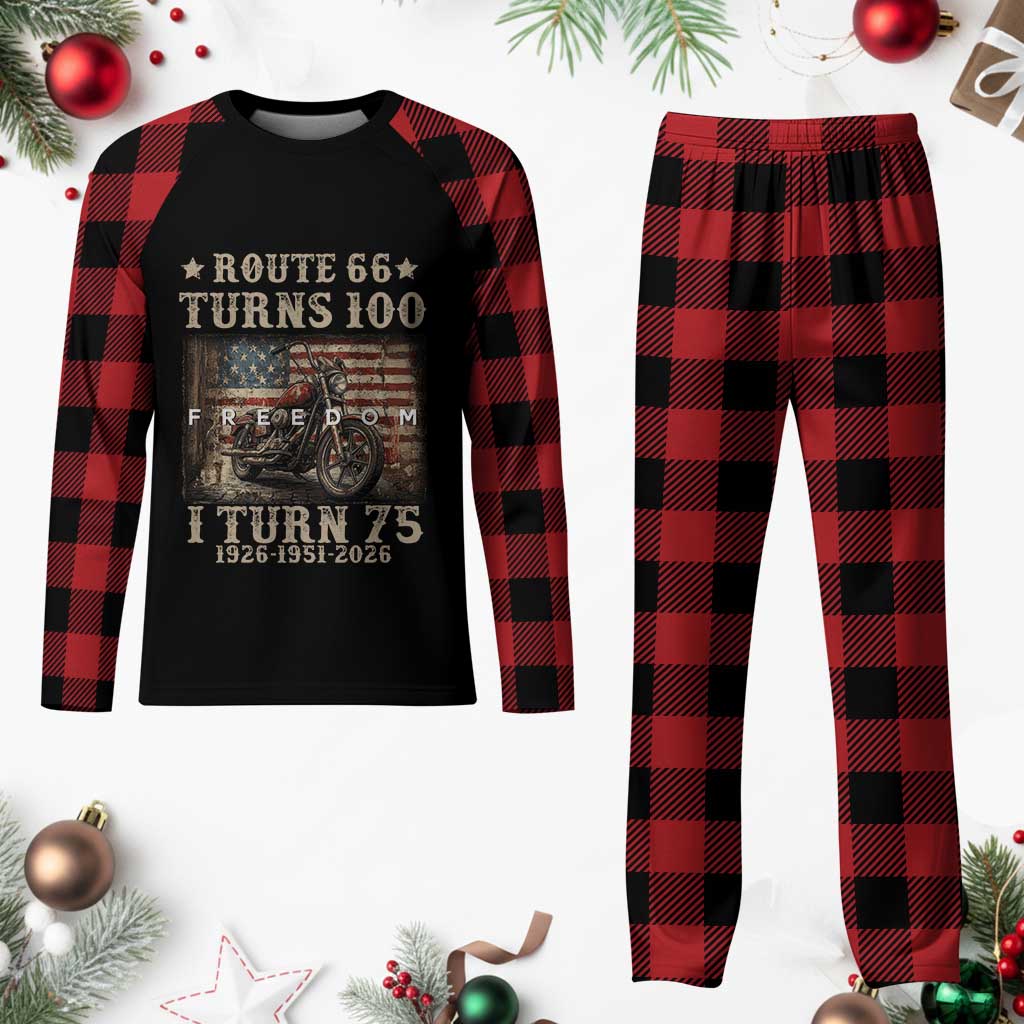Route Highway 66 Turns 100 I Turn 75 Plaid Pajama Set Vintage 1951 American Freedom Motorcycle Lover 75th Birthday Gift