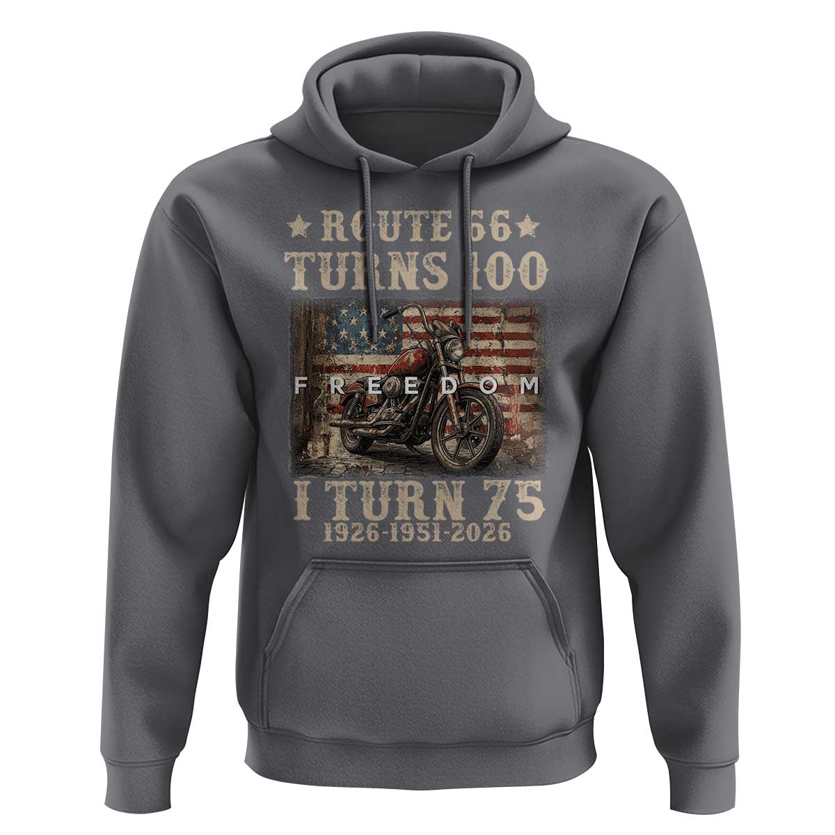 Route Highway 66 Turns 100 I Turn 75 Hoodie Vintage 1951 American Freedom Motorcycle Lover 75th Birthday Gift