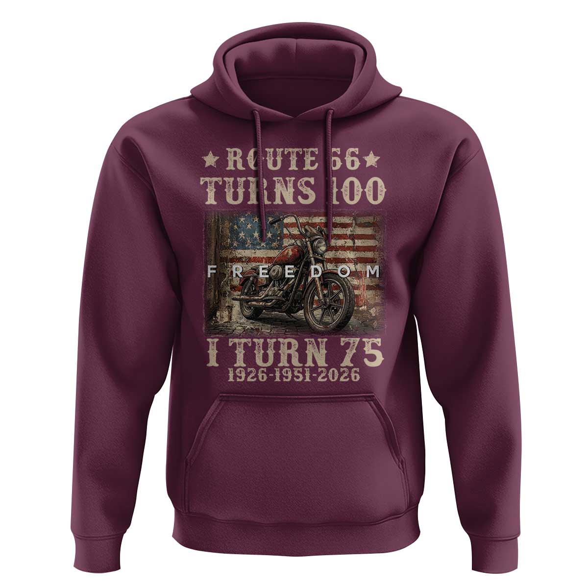 Route Highway 66 Turns 100 I Turn 75 Hoodie Vintage 1951 American Freedom Motorcycle Lover 75th Birthday Gift