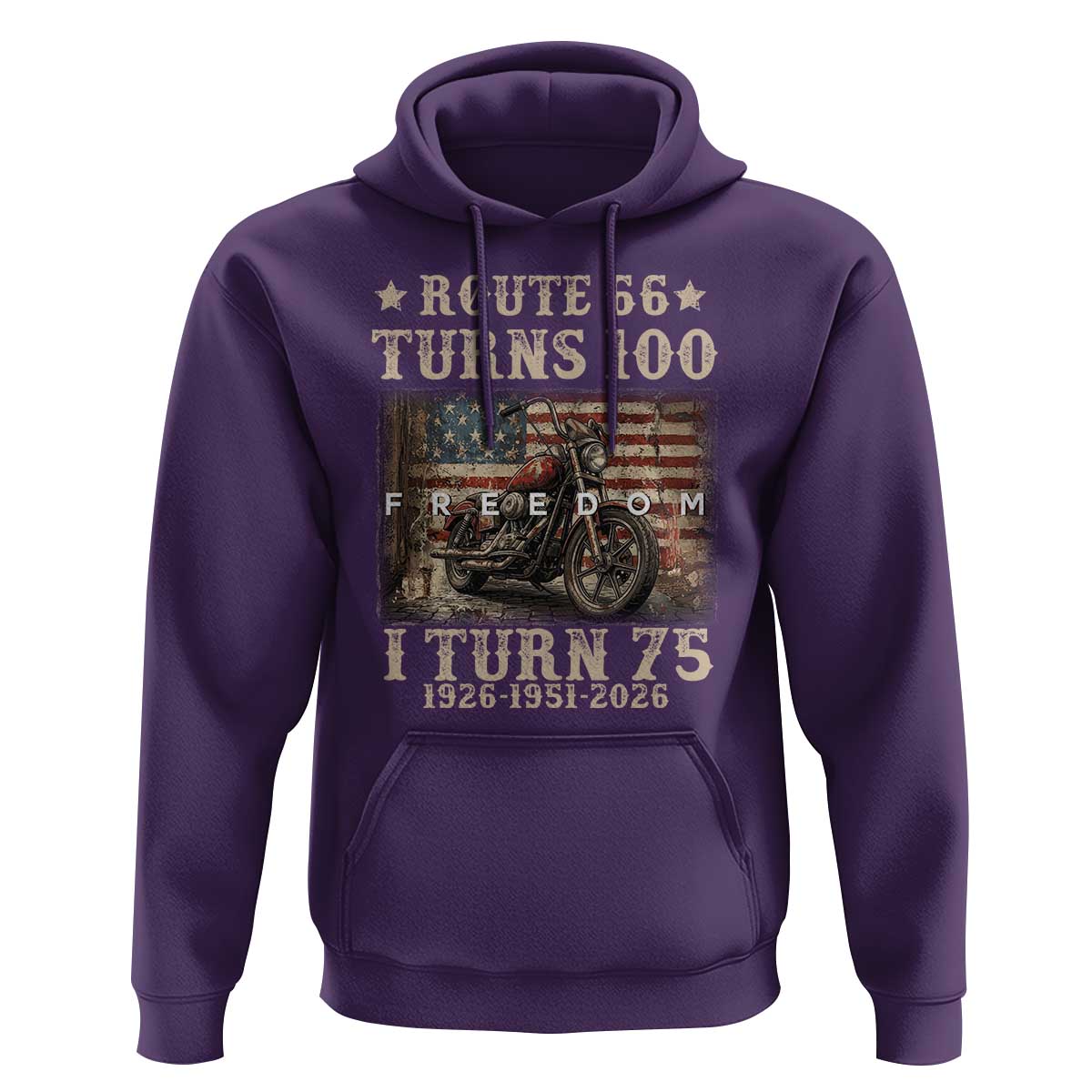 Route Highway 66 Turns 100 I Turn 75 Hoodie Vintage 1951 American Freedom Motorcycle Lover 75th Birthday Gift
