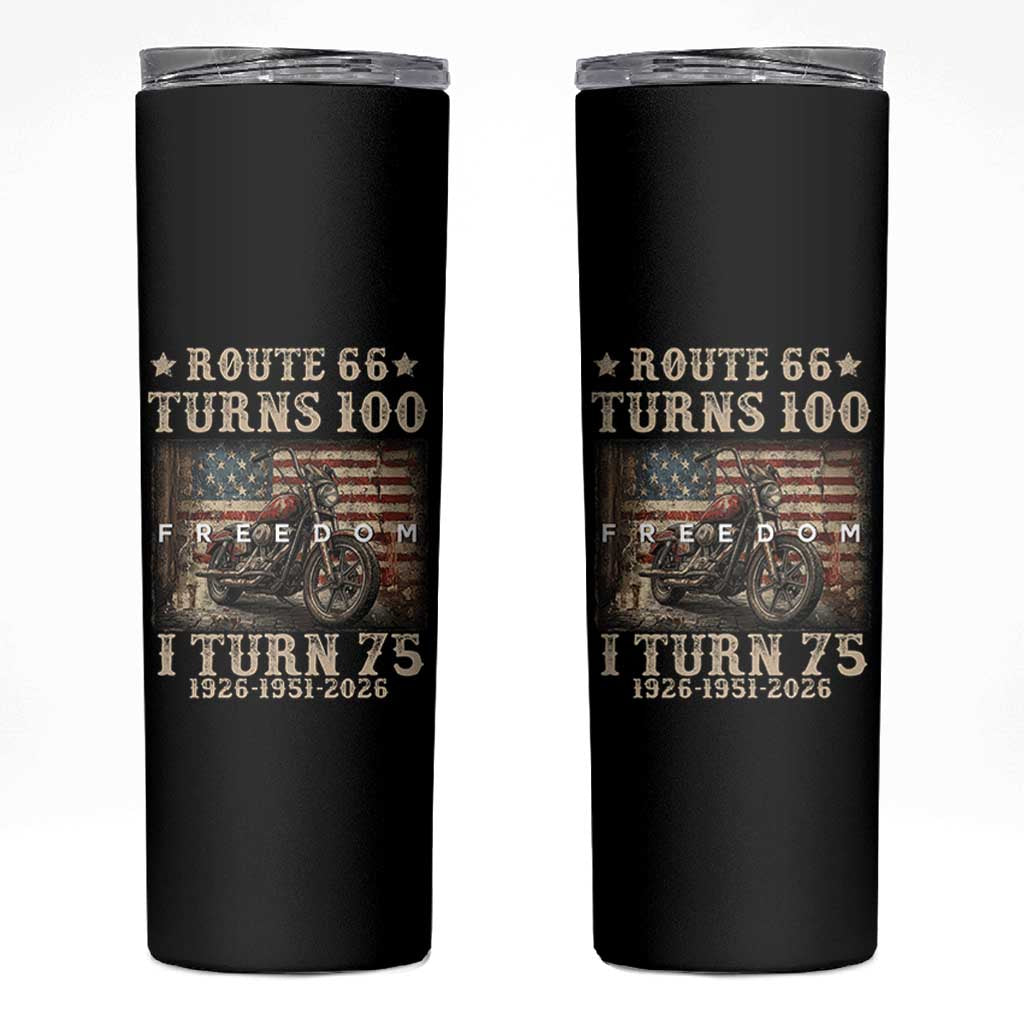 Route Highway 66 Turns 100 I Turn 75 Skinny Tumbler Vintage 1951 American Freedom Motorcycle Lover 75th Birthday Gift