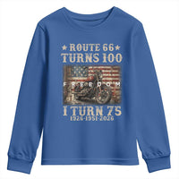 Route Highway 66 Turns 100 I Turn 75 Youth Sweatshirt Vintage 1951 American Freedom Motorcycle Lover 75th Birthday Gift