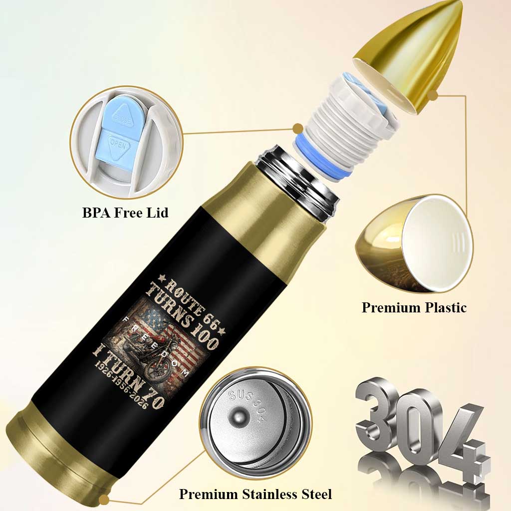Route Highway 66 Turns 100 I Turn 70 Bullet Tumbler Vintage 1956 American Freedom Motorcycle Lover 70th Birthday Gift