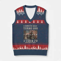 Route Highway 66 Turns 100 I Turn 70 V-Neck Knit Sweater Vest Vintage 1956 American Freedom Motorcycle Lover 70th Birthday Gift
