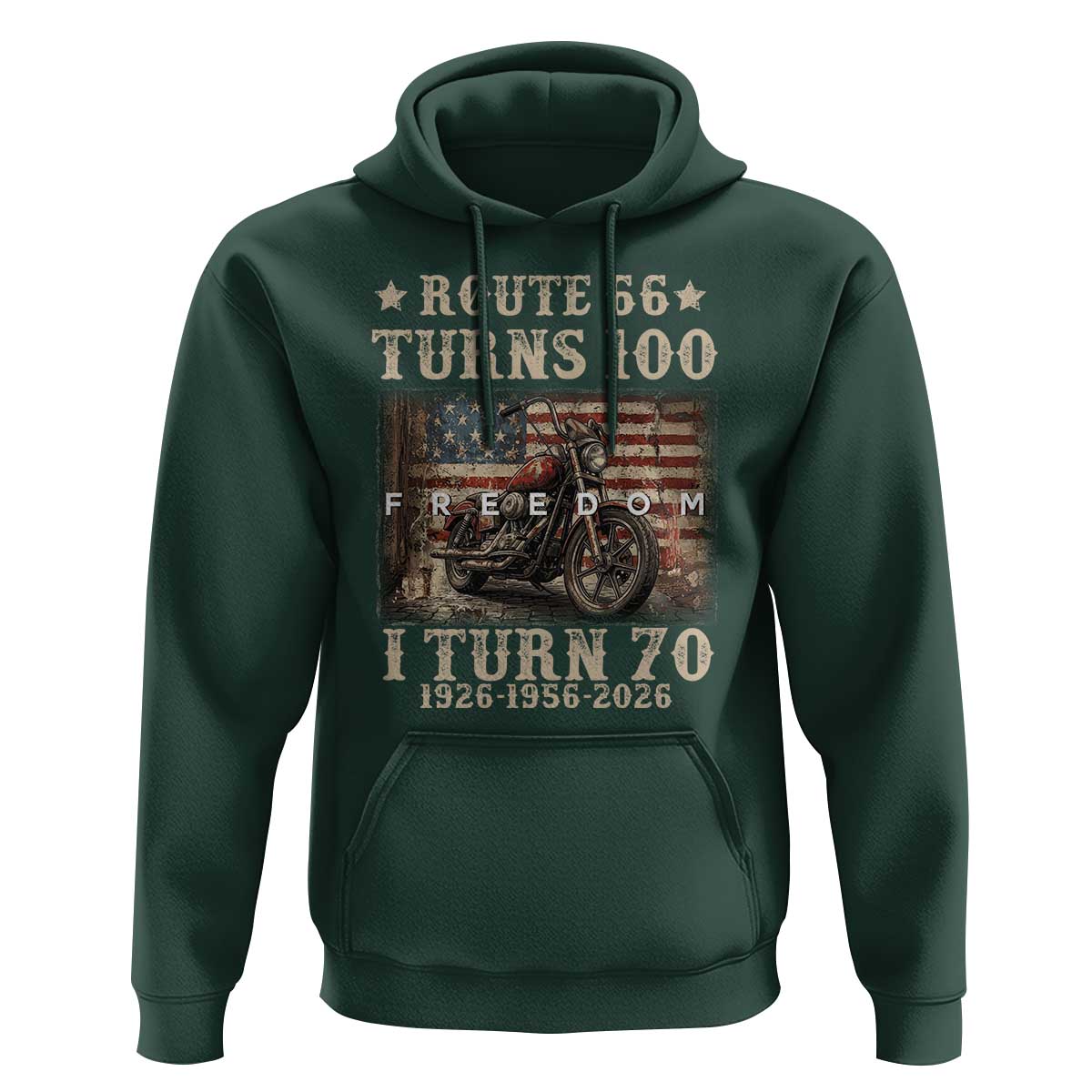 Route Highway 66 Turns 100 I Turn 70 Hoodie Vintage 1956 American Freedom Motorcycle Lover 70th Birthday Gift