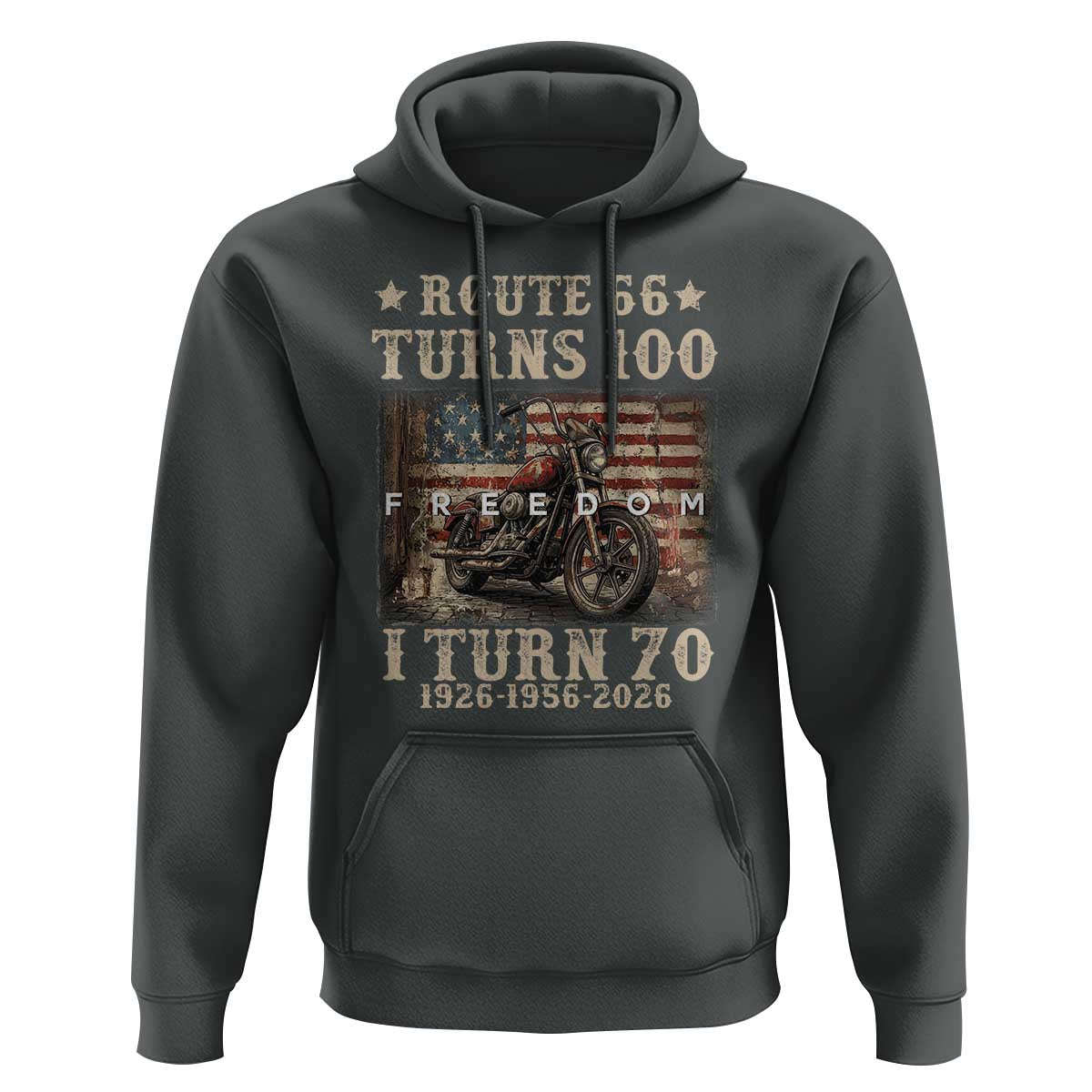Route Highway 66 Turns 100 I Turn 70 Hoodie Vintage 1956 American Freedom Motorcycle Lover 70th Birthday Gift