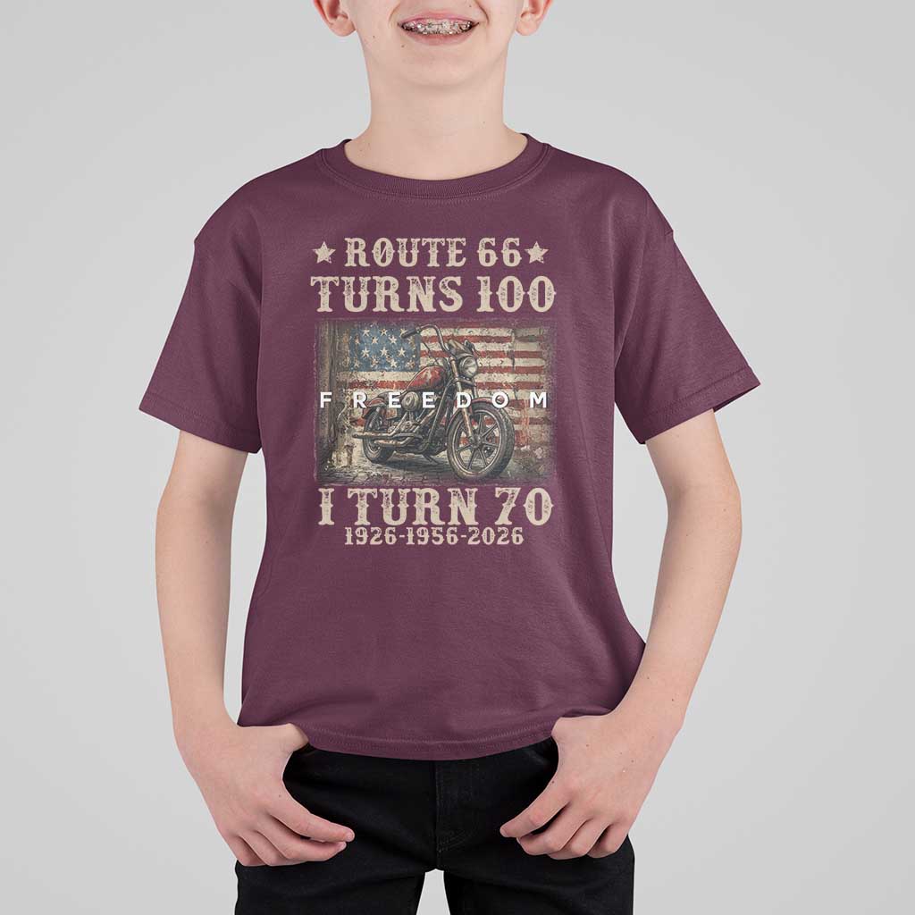 Route Highway 66 Turns 100 I Turn 70 T Shirt For Kid Vintage 1956 American Freedom Motorcycle Lover 70th Birthday Gift